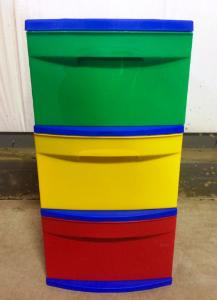 Bin, Three Color with Casters, 3-Drawer