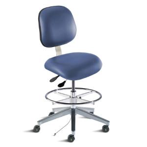 Biofit Elite series ISO 5 cleanroom static control chair, medium seat height range with adjustable footring, wide aluminum base and casters; Blue Upholstery