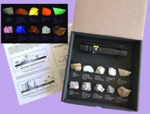 Fluorescent mineral collection with UV lamp