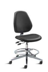 BioFit MVMT Tech Series Chair with Classic 5-Star Wide Aluminum Base, High Bench Height, Tall Backrest, Black Vinyl Upholstery, Adjustable Footring, Casters and Technical Performance Package.