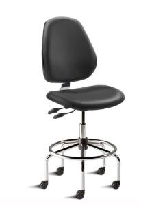 BioFit MVMT Tech Series Chair with Heavy Duty Tubular Steel Base, High Bench Height, Tall Backrest, Black Vinyl Upholstery, Affixed Footring, Casters and Technical Performance Package.