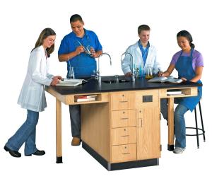 Student Workstations, Double-Faced Units Phenolic Top, Door/Drawer Configuration