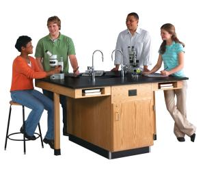 Student Workstations, Double-Faced Units Phenolic Top, Full Cupboard Configuration