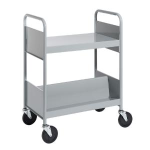 Gray Cart with One Flat Top Shelf, One Double-Sided Sloping Shelf