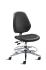BioFit MVMT Tech Series Chair with Classic 5-Star Wide Aluminum Base, Medium Bench Height, Tall Backrest, Black Vinyl Upholstery, Adjustable Footring, Casters and Technical Performance Package.